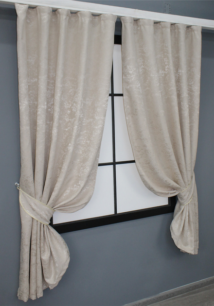 Комплект коротких штор VR-Textil Льон мармур Pavliani № 1178ш 130х170 см 2 шт Світло-бежевий (35-0065) - зображення 2