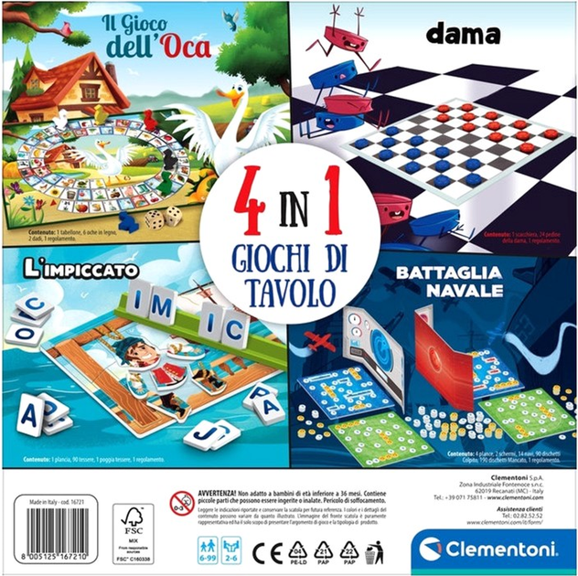 Набір настільних ігор Clementoni 4 w 1 (версія італійська) (8005125167210) - зображення 3