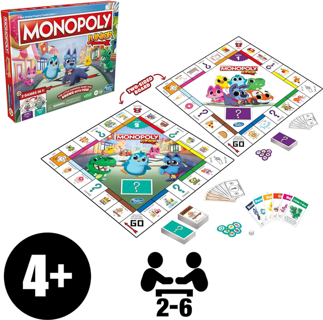 Zestaw gier planszowych Hasbro Monopoly Junior 2 w 1 (wersja włoska) (5010996134820) - obraz 3