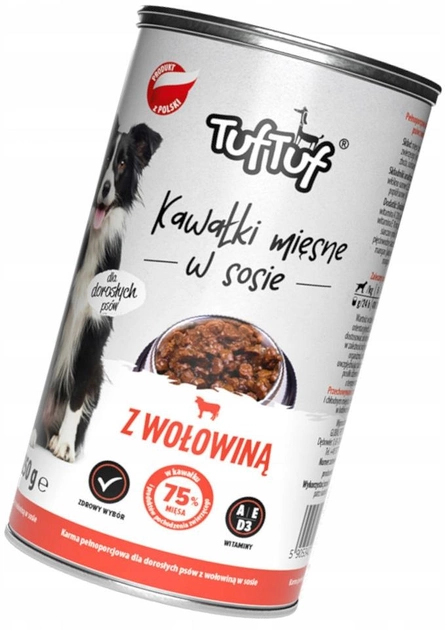 Вологий корм для собак TufTuf М'ясні шматочки з яловичиною 12x415 г (5905342250081) - зображення 2