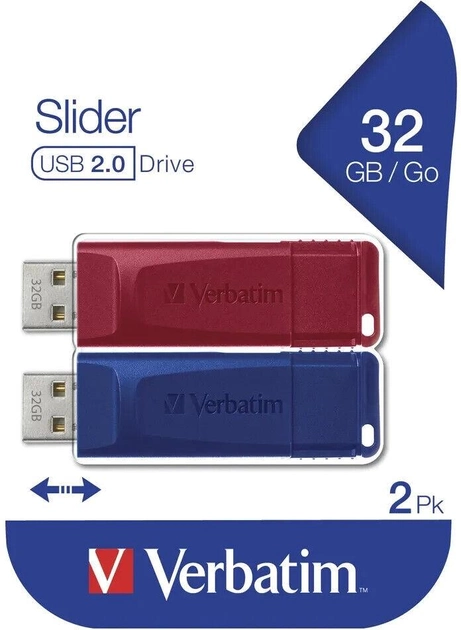 Набір флеш пам'яті Verbatim Store Go Slider 32GB USB 2.0 2 шт Red/Blue (0023942493273) - зображення 1
