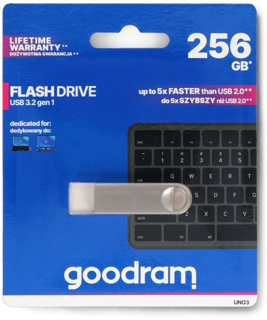 Pendrive Goodram UNO3 256GB USB 3.2 Gen1 Silver (UNO3-2560S0R11) - obraz 1
