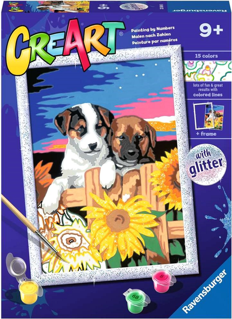 Картина за номерами Ravensburger CreArt Classic Puppies With Sunflowers 18 x 24 см (4005556235698) - зображення 1