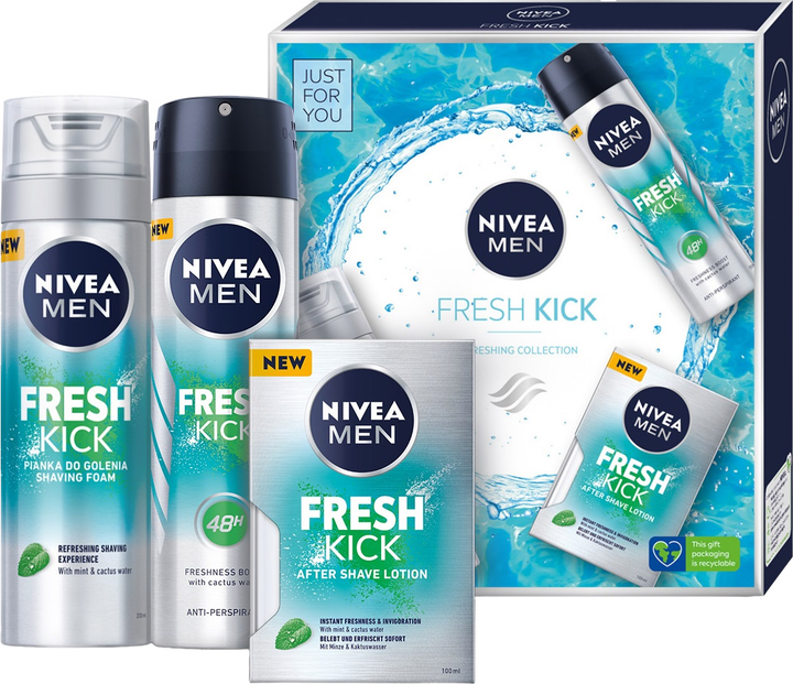 Набір для чоловіків Nivea Men Fresh Kick Піна для гоління 200 мл + Антиперспірант-спрей 150 мл + Вода після гоління 100 мл (9005800363783) - зображення 2