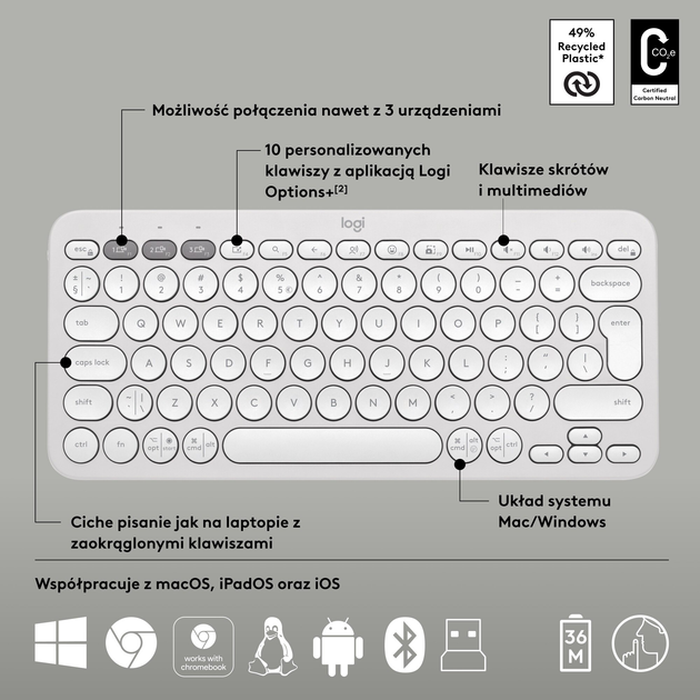 Комплект бездротовий Logitech Pebble 2 Combo White (920-012240) - зображення 5