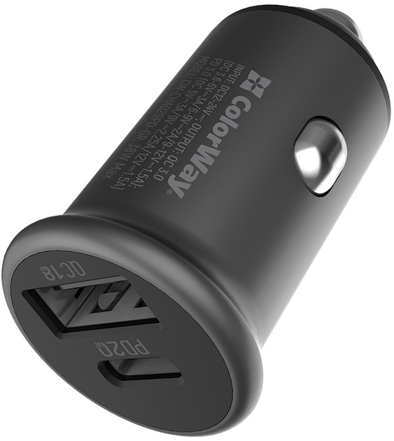 Ładowarka samochodowa ColorWay Car Charger 38W Type-C PD20W + USB QC3.0 Grey (CW-CHA029PD-GR) - obraz 2