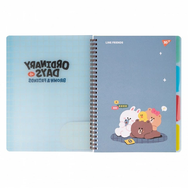 Записна книга блокнот YES Line Friends В5 80 аркушів лінія софт-тач пласт. обкладинка подвійна спіраль (765741) - Фото 2 Записна книга блокнот YES Line Friends В5 80 аркушів лінія софт-тач пласт. обкладинка подвійна спіраль (765741) - изображение 2
