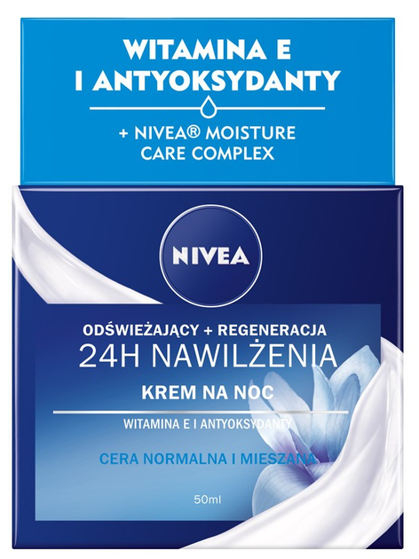 Krem do twarzy Nivea 24H Nawilżenia Odświeżający + regenerujący na noc 50 ml (4005808918973) - obraz 1