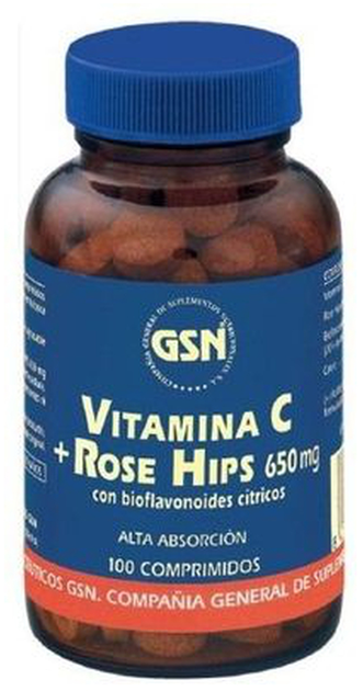 Харчова добавка GSN Vitamina C + Rose Hisp 650 мг 100 таблеток (8426609020218) - зображення 1