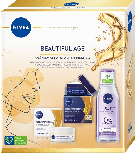 Zestaw dla kobiet Nivea Beautiful Age Krem do twarzy na dzień 50 ml + Krem do twarzy na noc 50 ml + Płyn micelarny 200 ml (9005800363806) - obraz 1