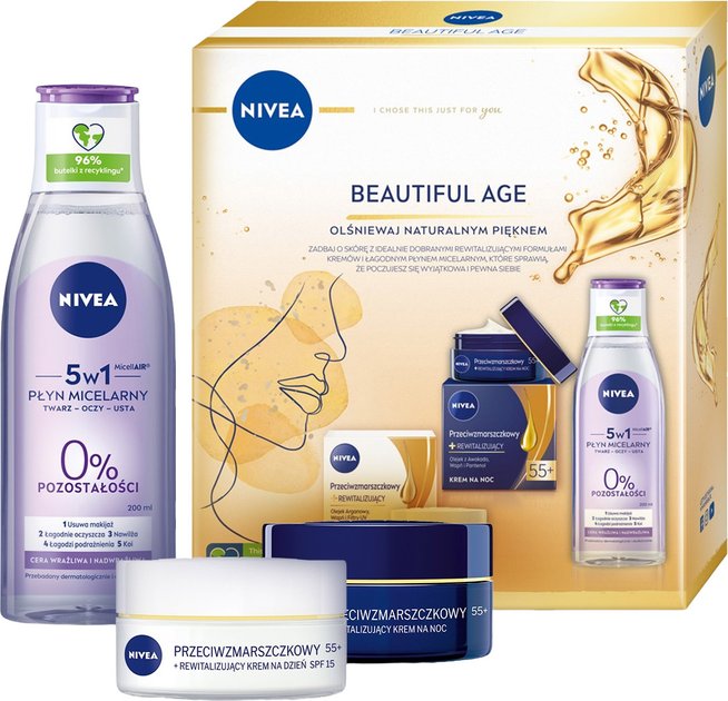 Набір для жінок Nivea Beautiful Age Денний крем для обличчя 50 мл + Нічний крем для обличчя 50 мл + Міцелярна вода 200 мл (9005800363806) - зображення 2