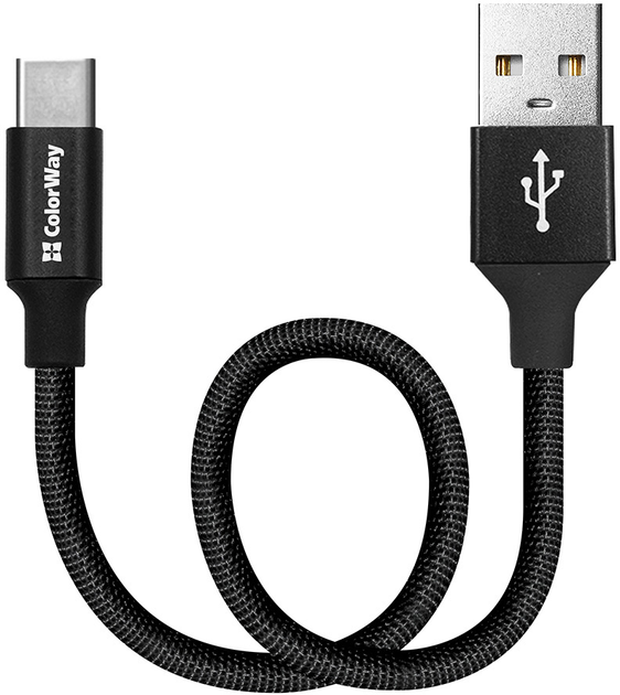 Kabel ColorWay USB - Type-C 2.4A 25 cm Black (CW-CBUC048-BK) - obraz 4