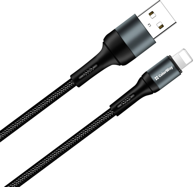 Кабель ColorWay USB - Apple Lightning 2.4A 1 m Black (CW-CBUL045-BK) - зображення 2