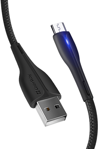 Kabel ColorWay USB MicroUSB Led 2.4A 1 m Black (CW-CBUM034-BK) - obraz 1