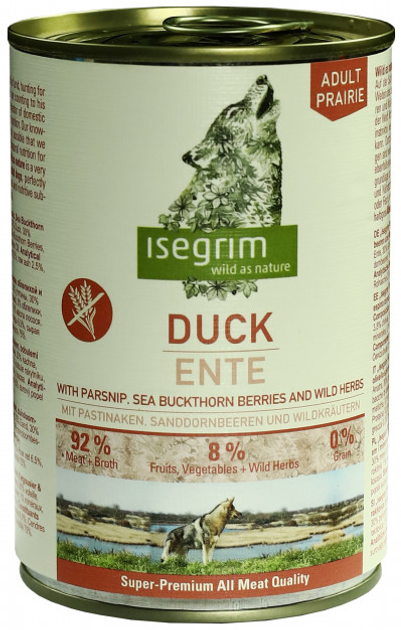Вологий корм для собак Isegrim Adult Prairie качка + пастернак, обліпиха та дикі трави 400 г (4250231540165) - зображення 1
