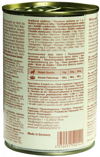 Mokra karma dla psów Isegrim Adult Prairie kaczka + pasternak, owoce rokitnika i dzikie zioła 400 g (4250231540141) - obraz 4