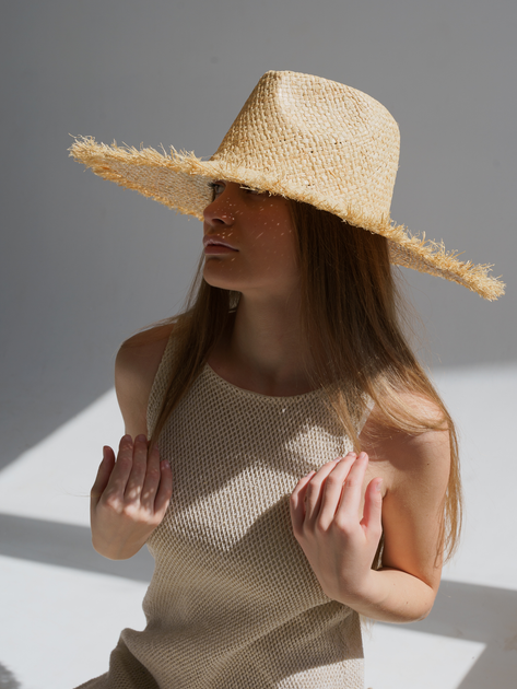 Шляпа соломенная Федора с широкими полями D.Hats с бахрамой - изображение 5