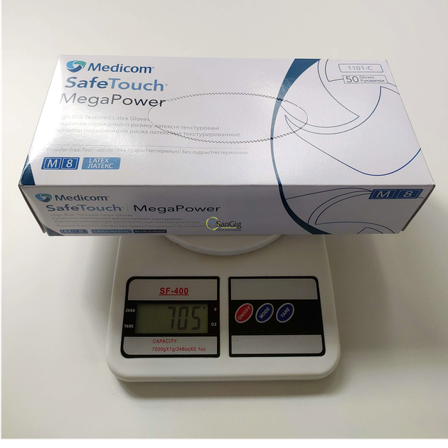 Рукавички латексні підвищеної міцності Medicom Power Mega High Risk, щільність 13 г. - сині (50 шт) M (7-8) - изображение 2