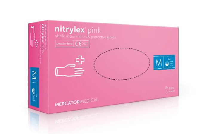 Рукавички нітрилові, неопудрені Mercator Medical Nitrylex Classic розмір M (50 пар = 100 штук) рожевий - зображення 2