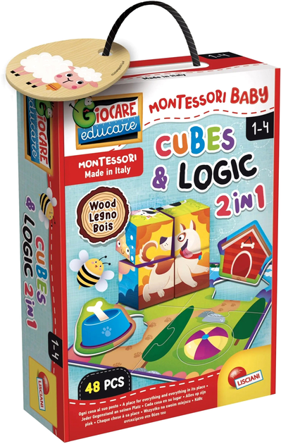 Zabawka edukacyjna Lisciani Montessori Wood Cubes And Logic (8008324096879) - obraz 1