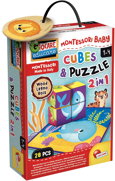 Розвиваюча іграшка Lisciani Montessori Wooden Cubes And Puzzles (8008324098347) - зображення 1