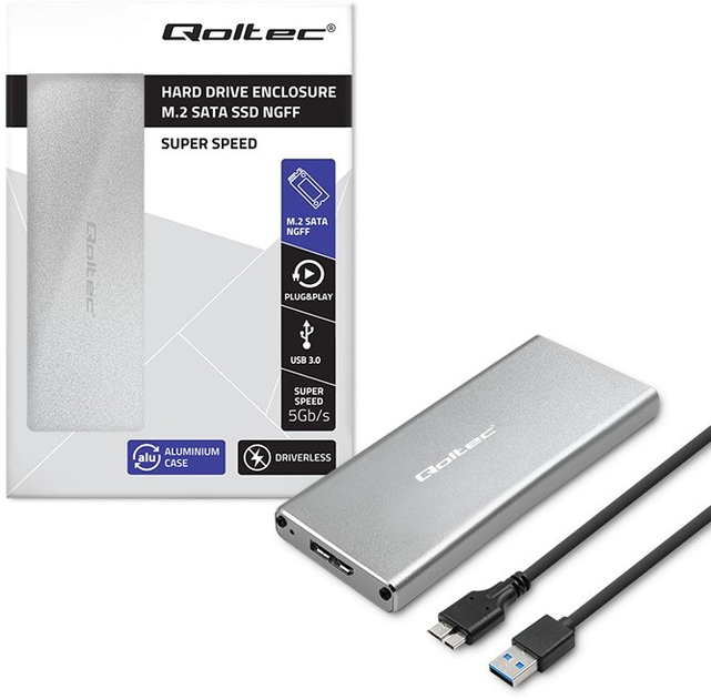 Зовнішня кишеня Qoltec M.2 SSD SATA USB 3.0 2TB Grey (5901878518336) - зображення 6