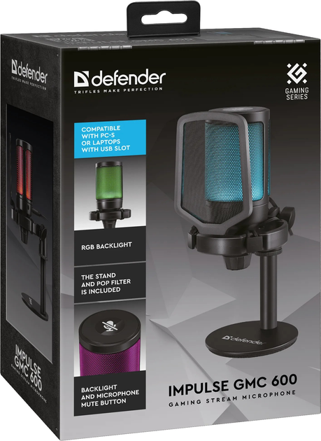 Mikrofon Defender Impulse GMC 600 RGB USB Black (4745090824186) - obraz 8