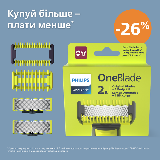 Змінні леза Philips OneBlade Face + Body QP620/50 - зображення 2