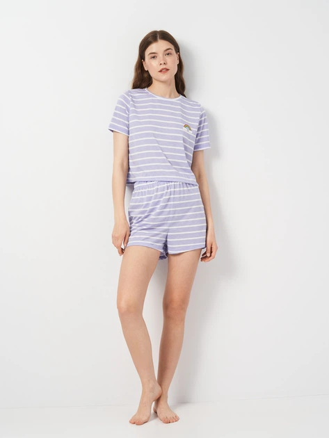 Пижама (футболка + шорты) женская из вискозы Trendyol THMSS20PT0230 S Lila (8683048217207) - изображение 4