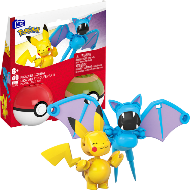 Конструктор Mattel Mega Pokemon Покебол Пікачу та Зубат 40 деталей (0194735235735) - зображення 1