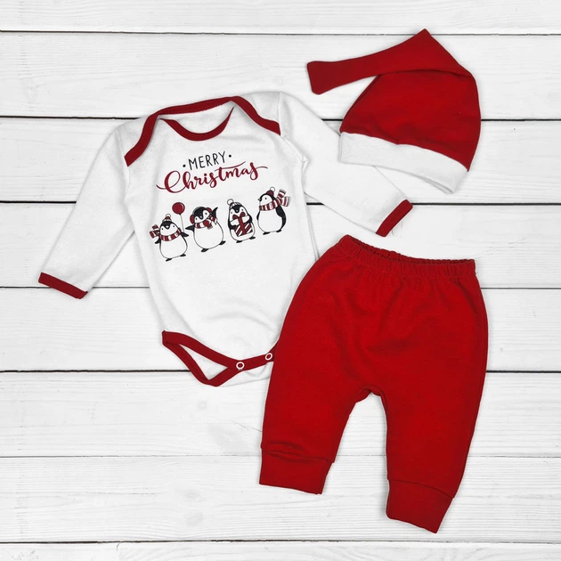 Комплект для новорожденных Malena новогодний из трех предметов merry christmas с пингвинами 86 см красный (1313293817) - Фото 1 Комплект для новорожденных Malena новогодний из трех предметов merry christmas с пингвинами 86 см красный (1313293817) - изображение 1