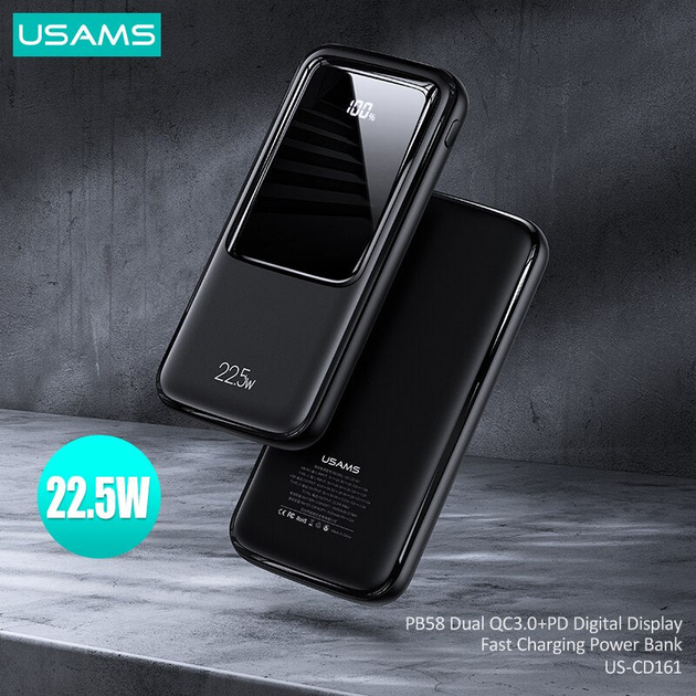 УМБ Usams PB58 10000mAh USB-C Fast Charge Black (10KCD16101) - зображення 3