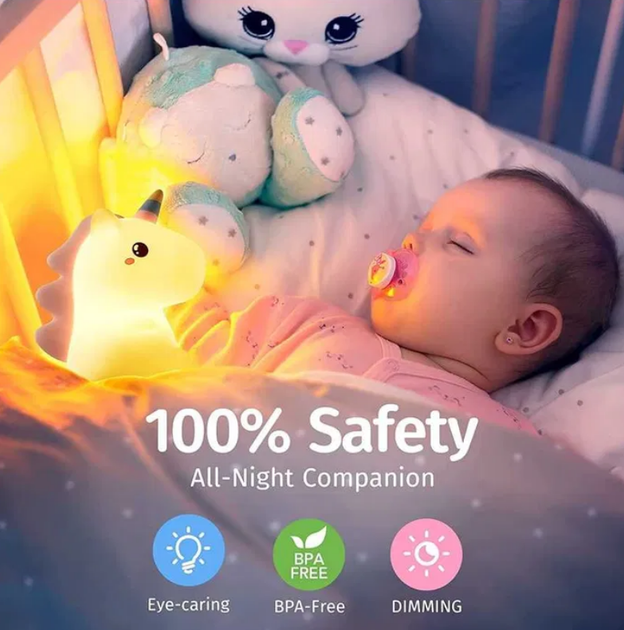 Игрушка-ночник для детей Единорог беспроводной силиконовый LED RGB радужный - изображение 2