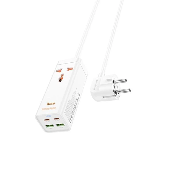 Зарядний пристрій Hoco AC10A Barry PD65W Gan 2xType-C+2xUSB кабель 1.5м white (58244) - зображення 3
