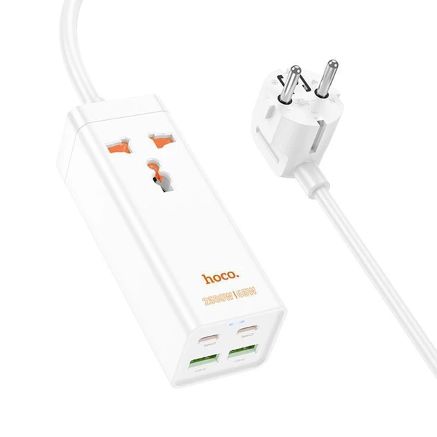 Зарядний пристрій Hoco AC10A Barry PD65W Gan 2xType-C+2xUSB кабель 1.5м white (58244) - зображення 4