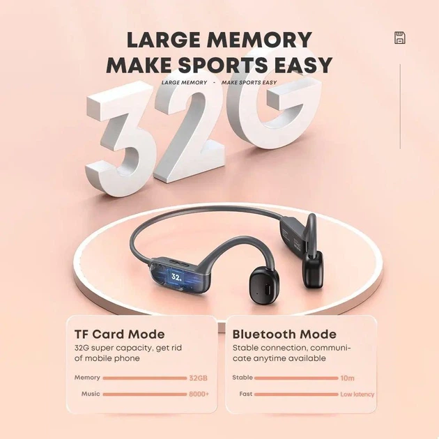 Бездротові спортивні кісткові навушники Langsdom Opetec Race Bluetooth-гарнітура з вбудованою пам'яттю 32G Чорний - зображення 4