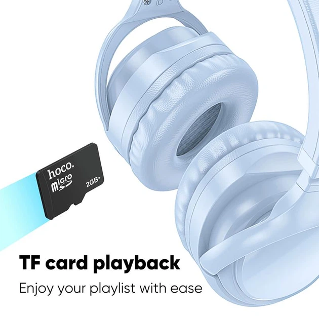 Наушники беспроводные Bluetooth c подсветкой HOCO Focus BT headphones W48 |BT5.3, AUX/BT/TF, 46h| white - изображение 3