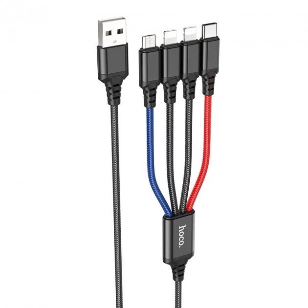 Кабель Hoco X76 4-in-1 Super charging cable ( iP + iP + Type-C + Microsoft ) Black - Фото 3 Кабель Hoco X76 4-in-1 Super charging cable ( iP + iP + Type-C + Microsoft ) Black - зображення 3