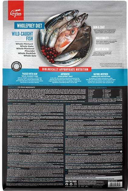 Sucha karma dla kotów wszystkich ras Orijen 6 Fish Cat & Kitten z rybą 1.8 kg (ORI074e) - obraz 3