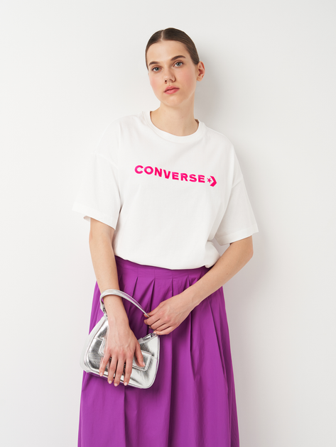 Акція на Футболка бавовняна жіноча Converse Os Wordmark Tee White Multi 10026044-672 XS Кольорова від Rozetka