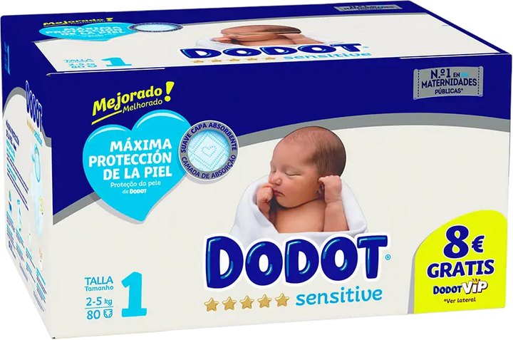 Підгузки Dodot Sensitive Розмір 1 2-5 кг 80 шт (8001841987255) - зображення 1