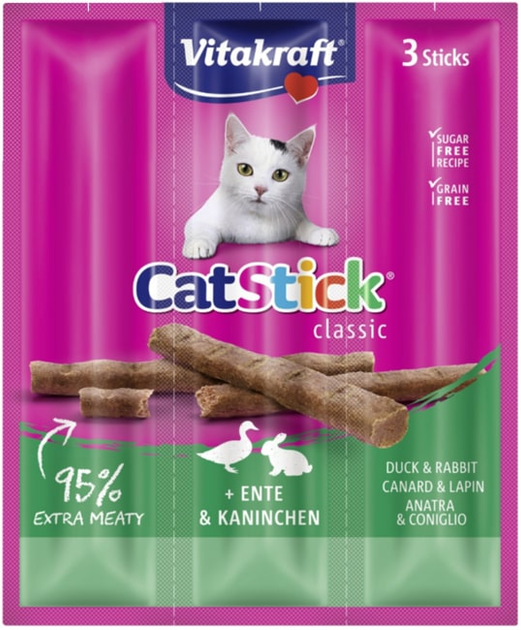 Smakołyk dla kotów Vitakraft pałeczki mięsne z kaczką i królikiem 3 szt. x 6 g (4008239241900) - obraz 1