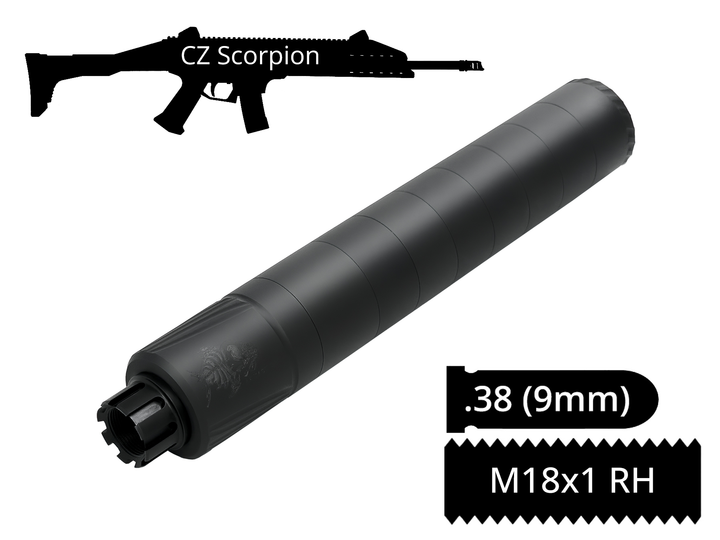 Глушитель разборный AFTactical S39SC калибр .38 (9мм), резьба 18x1R для CZ Scorpion EVO - изображение 1