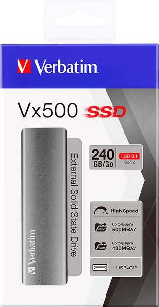 SSD диск Verbatim VX500 240GB USB-C 3.1 Gen 2 Grey - зображення 3