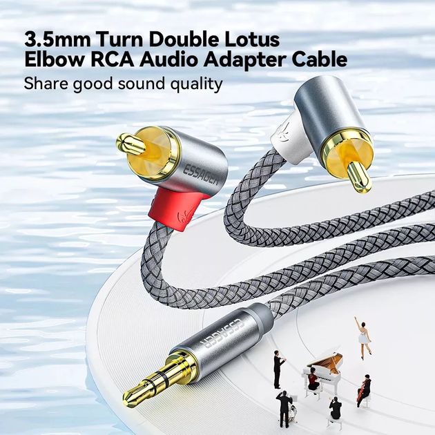 Кабель аудіо Essager 3.5 mm to 2RCA кутовий стереорозгалужувач 3 м Grey (EYPWT-MYC0G-P) - зображення 5