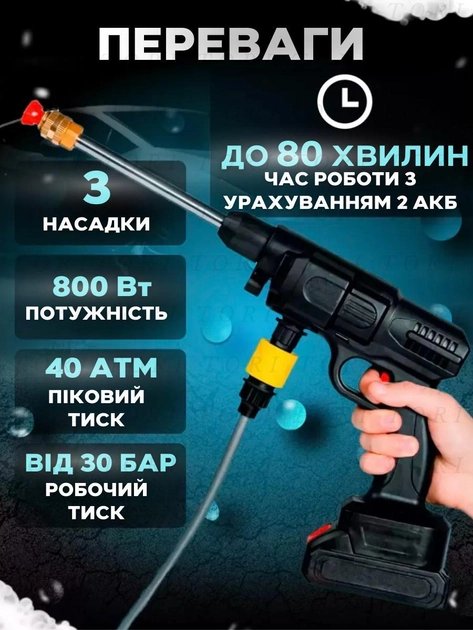 Автомобильная мойка аккумуляторная Водяной пистолет высокого давления в кейсе 2 батареи - изображение 2