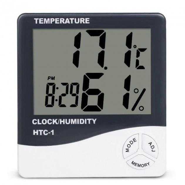 Электронный комнатный термометр гигрометр с часами HTC-1 Метеостанция домашняя влагомер - изображение 2