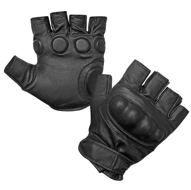 Рукавички тактичні шкіряні без пальців із демпфером 2XL Black - зображення 2