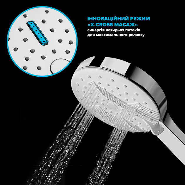 Водосберегающая душевая лейка DROP SPA3F-MULTI120CH "X-CROSS" с 3 SPA потоками - Экономия 42% - изображение 4