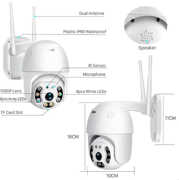Уличная WIFI IP смарт камера видеонаблюдения PTZ A6 (V380) + блок питания Поворотная водонепроницаемая - изображение 4